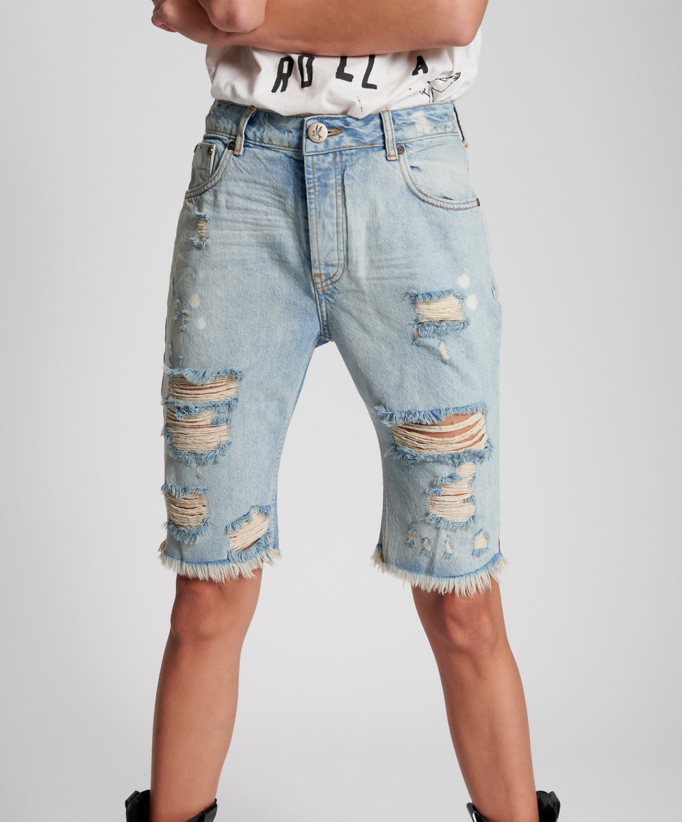 Truckers Mid Waist Long-Length Relaxed Denim Shorts - Kansas