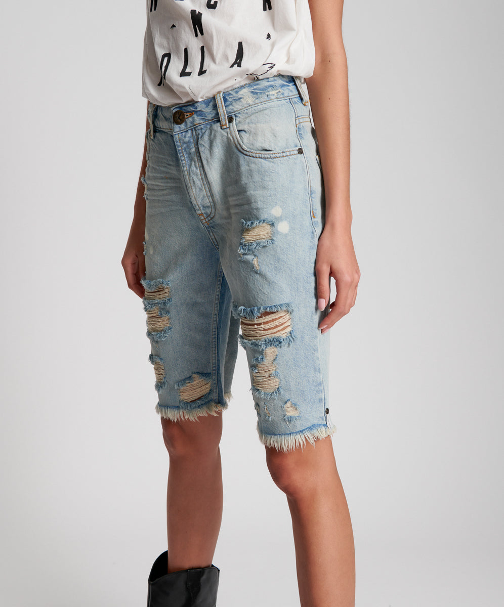 Truckers Mid Waist Long-Length Relaxed Denim Shorts - Kansas