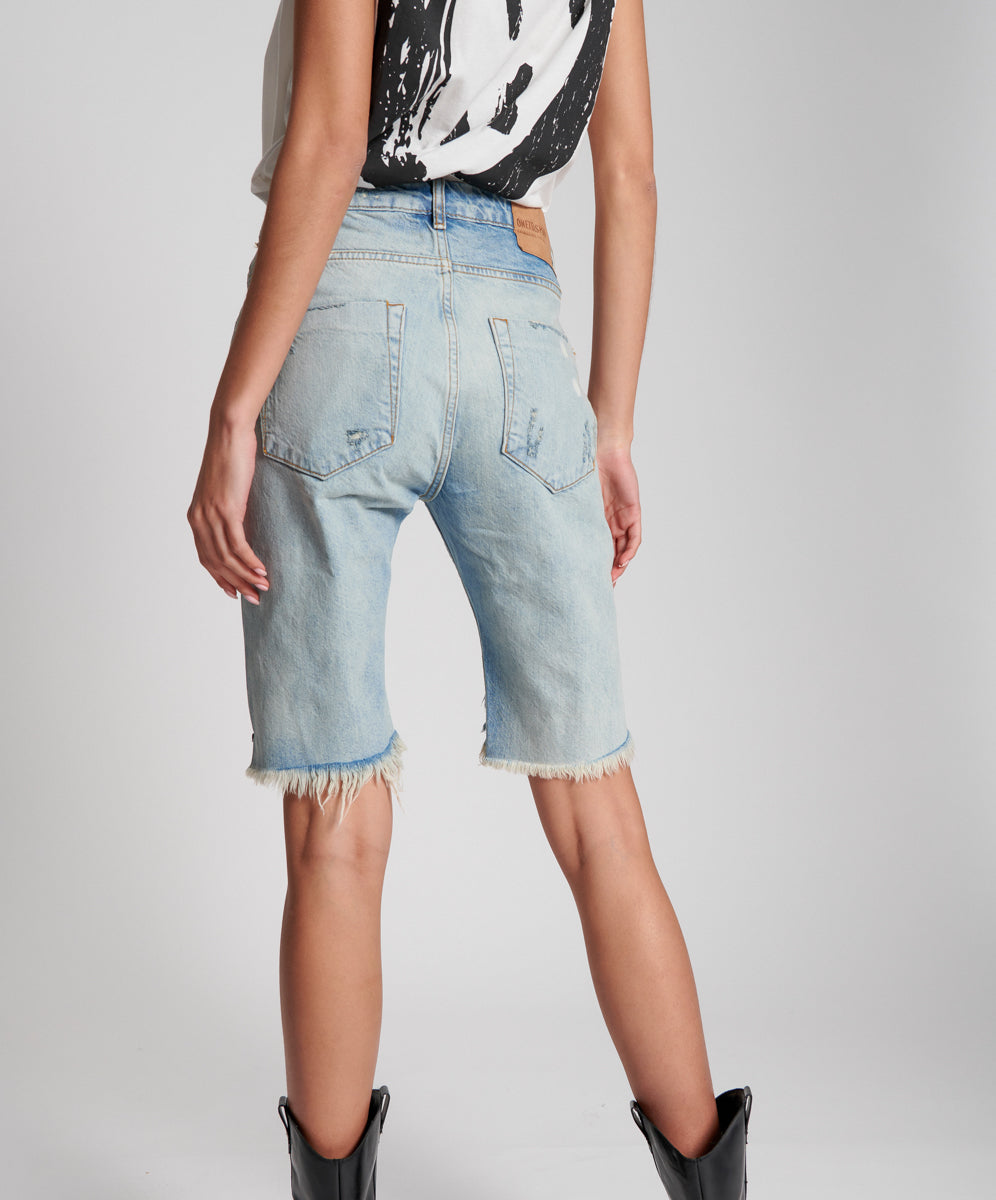 Truckers Mid Waist Long-Length Relaxed Denim Shorts - Kansas