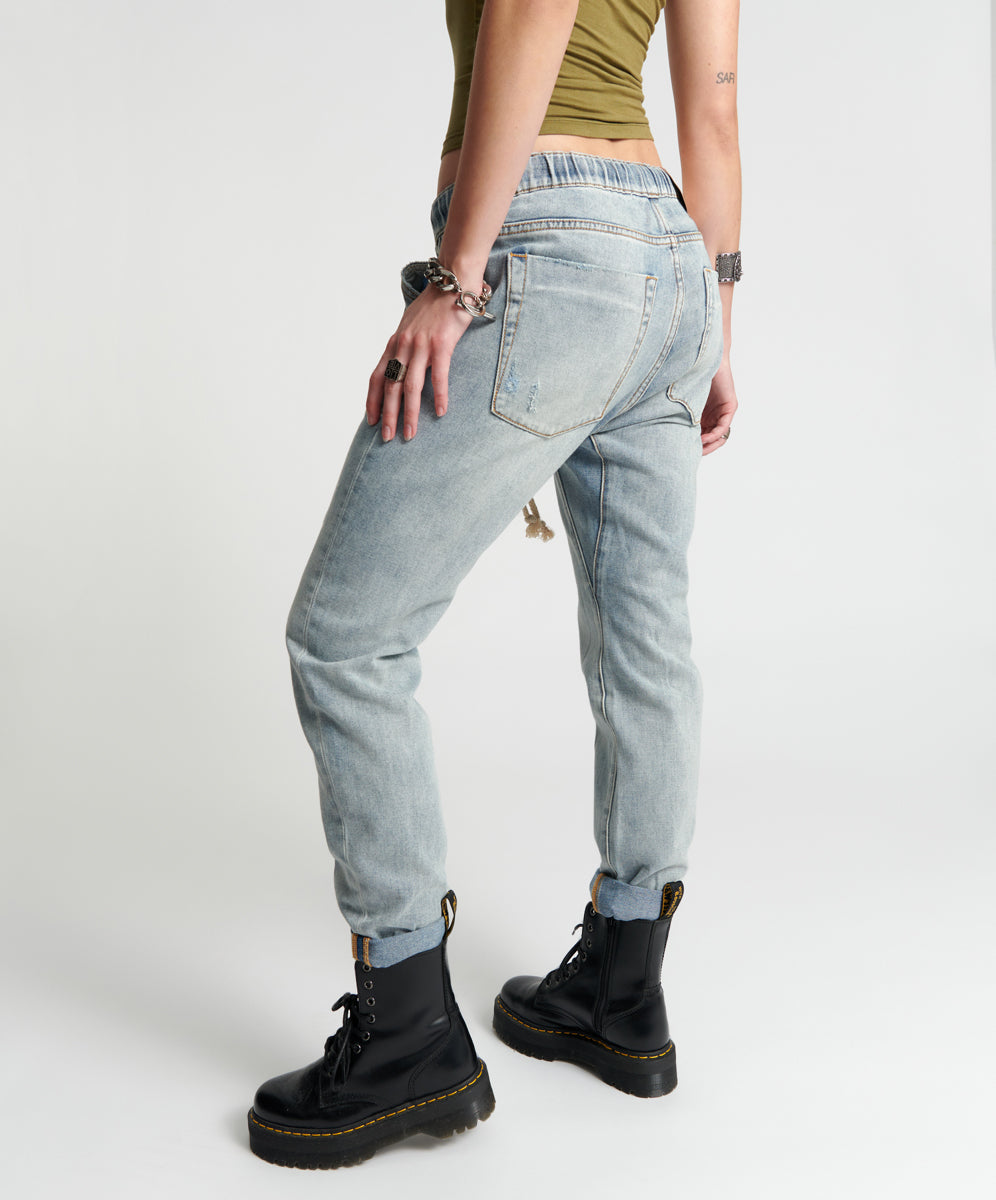 Shabbies Low Waist Drawstring Boyfriend Denim Jeans - Montana