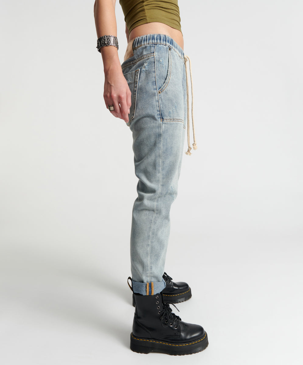 Shabbies Low Waist Drawstring Boyfriend Denim Jeans - Montana