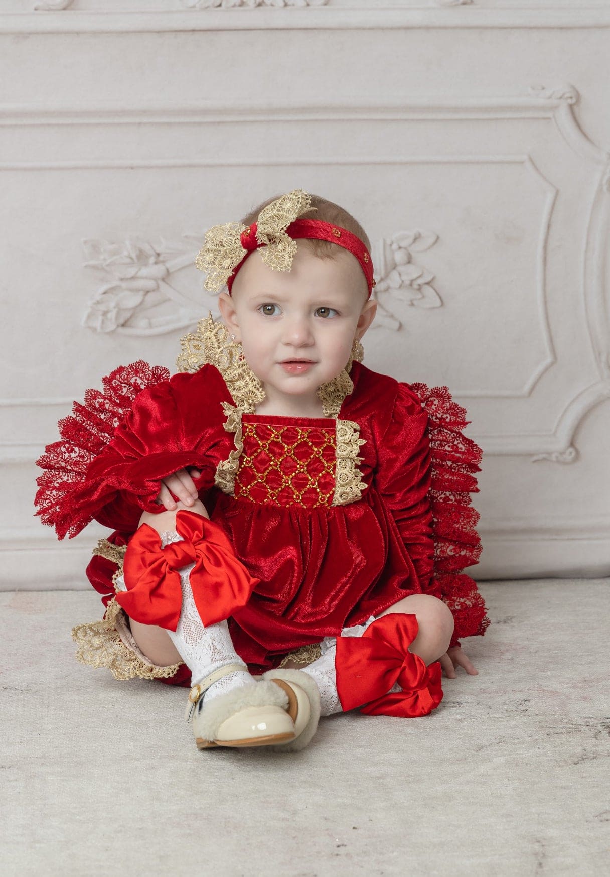 Victoria Red Velvet Romper - Petite Maison Kids