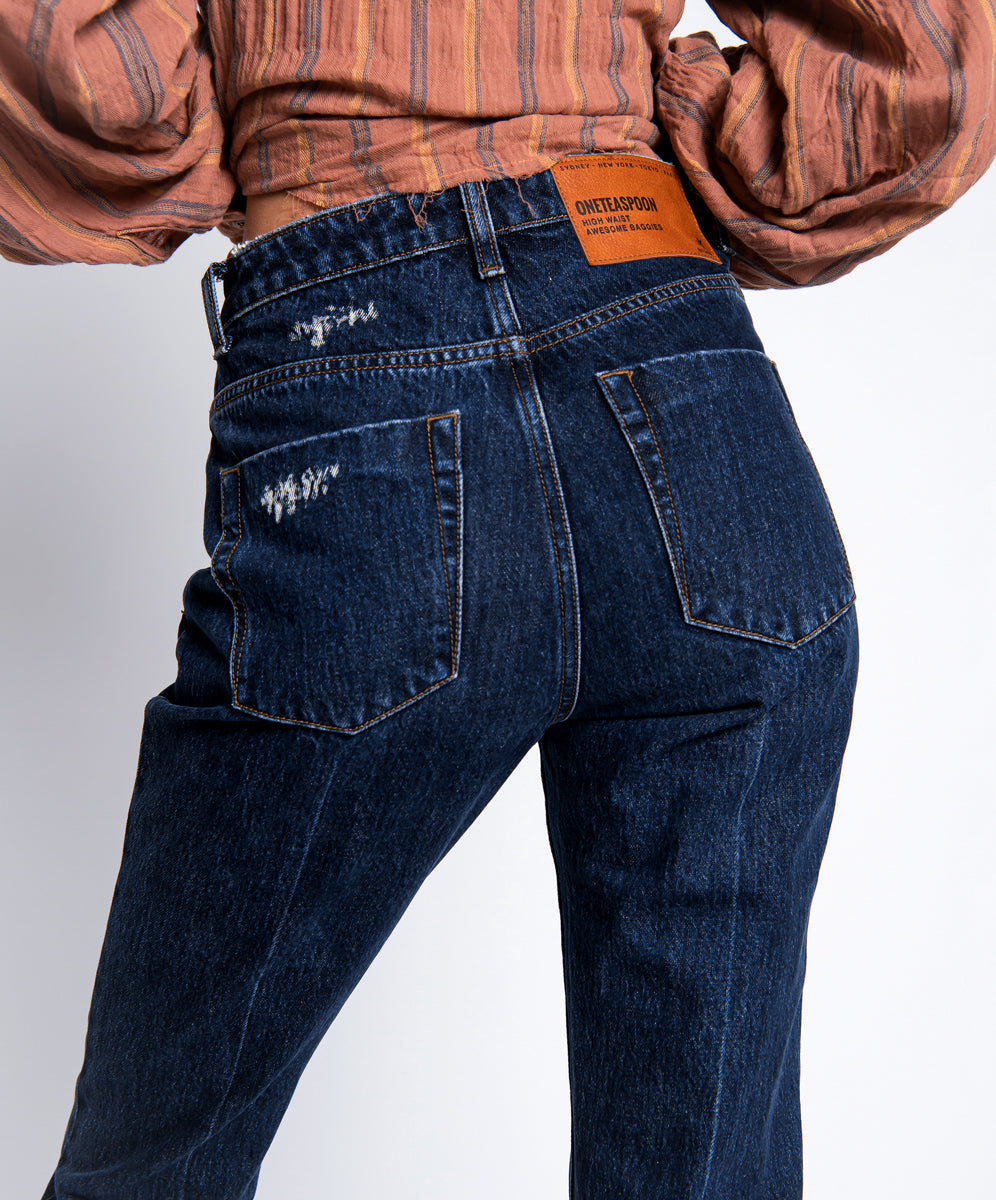 Awesome Baggies High Waist Straight Leg Denim Jeans - Virgin Blue