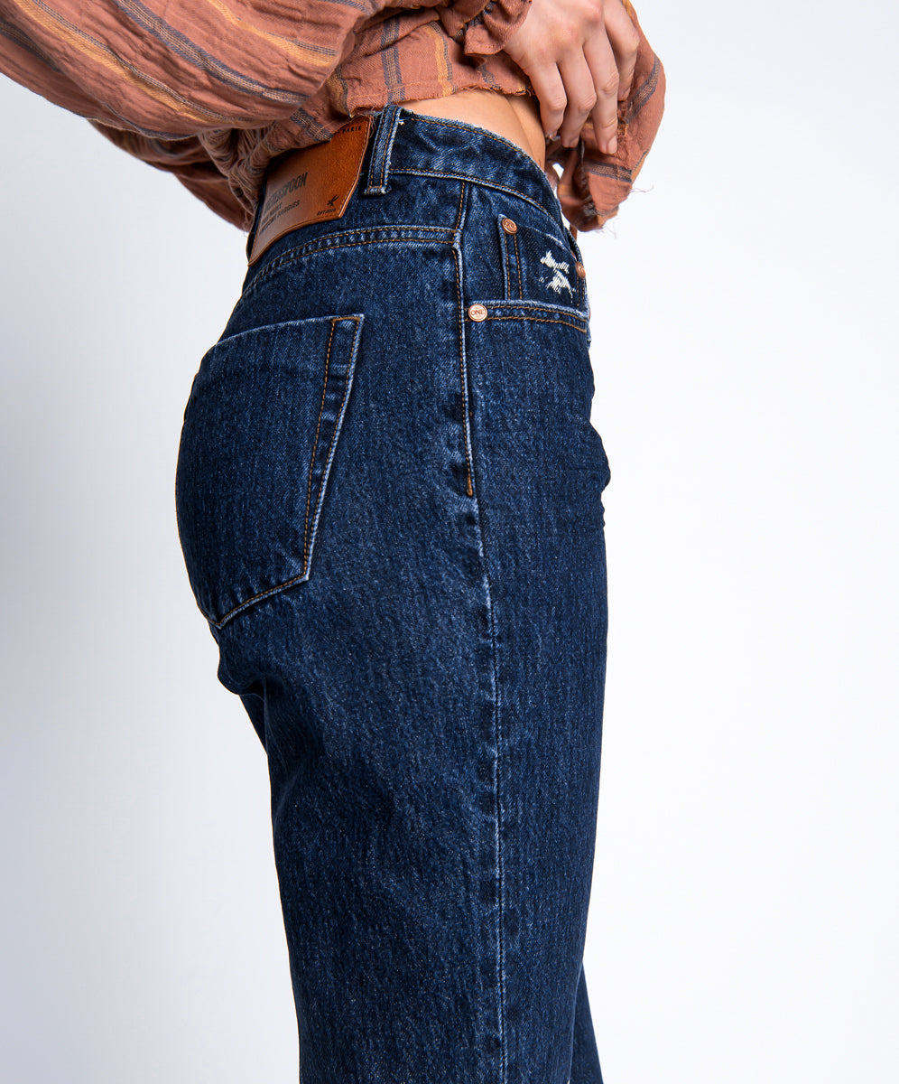 Awesome Baggies High Waist Straight Leg Denim Jeans - Virgin Blue