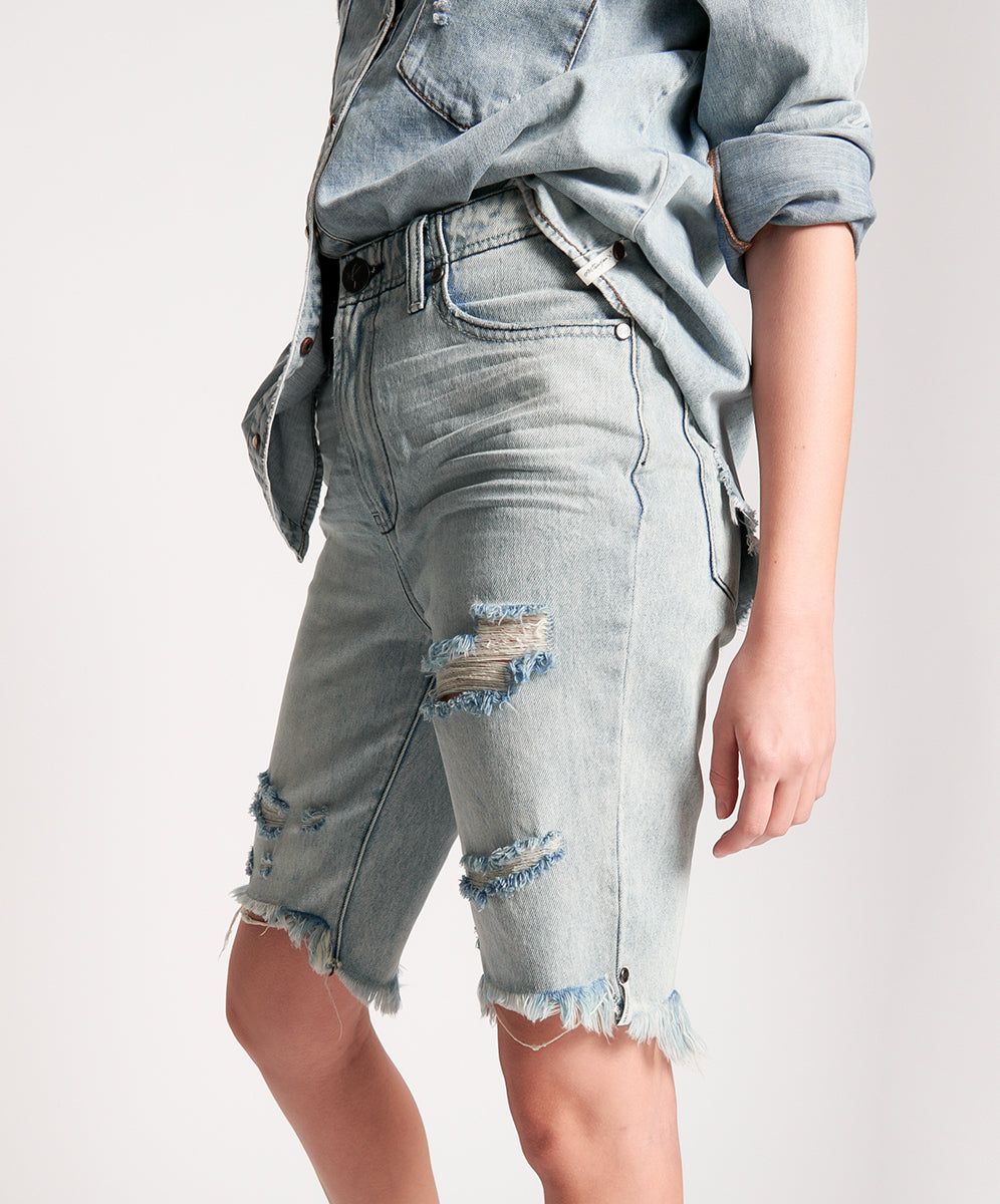 Truckers Mid Waist Relaxed Denim Shorts - Salty Dog