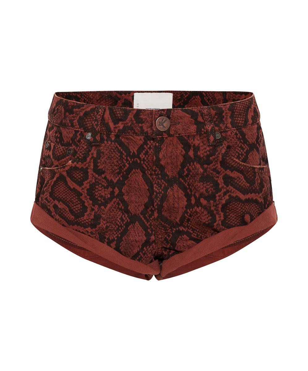 Bandits Low Waist Denim Shorts - Red Python Print