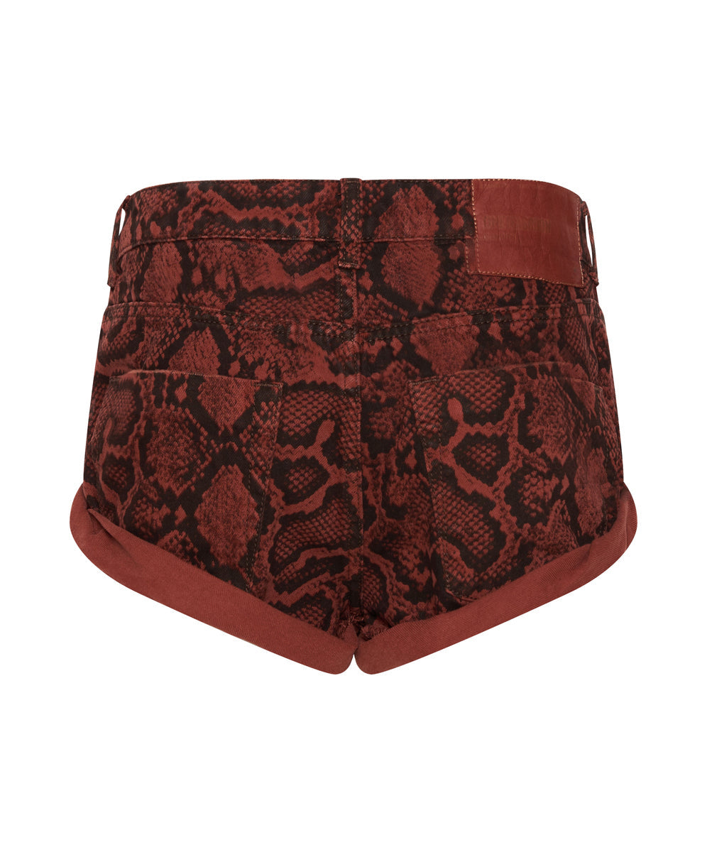 Bandits Low Waist Denim Shorts - Red Python Print