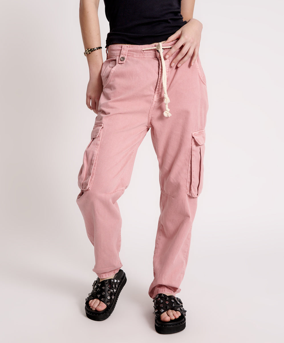 Safari High Waist Relaxed Tapered Denim Jeans - Dirty Pink