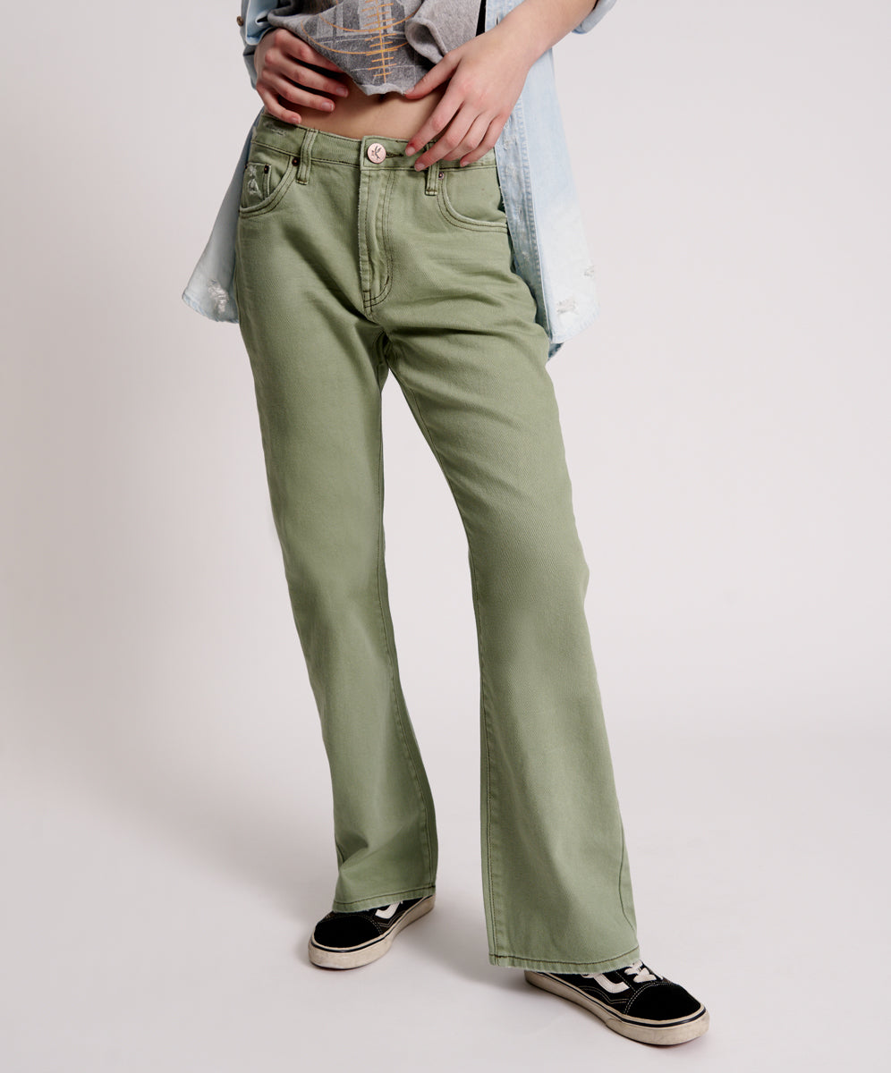 Charlie High Waist Flared Denim Jeans - Super Khaki