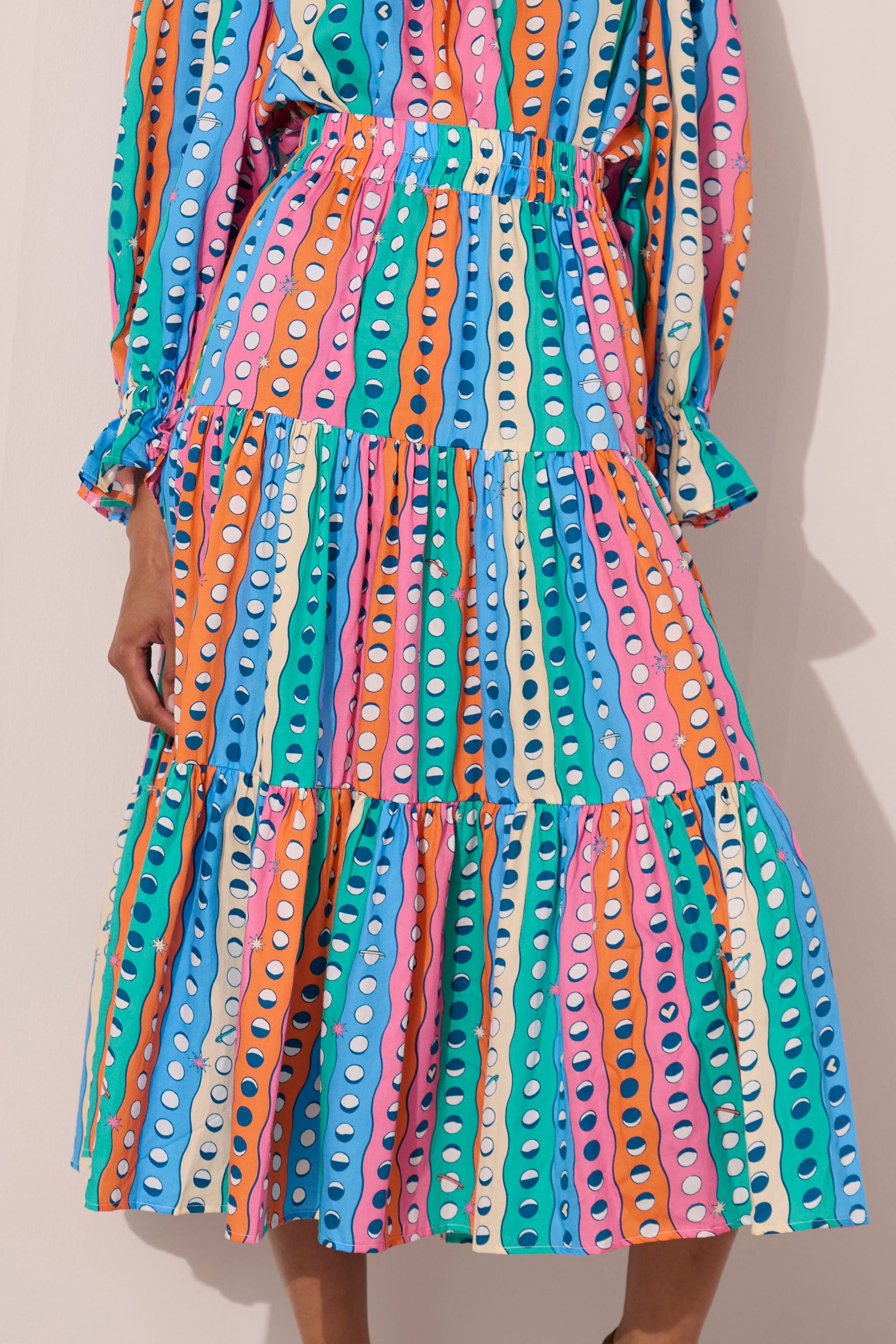 Image of product named moonshine ruffle midi skirt by Paolita London