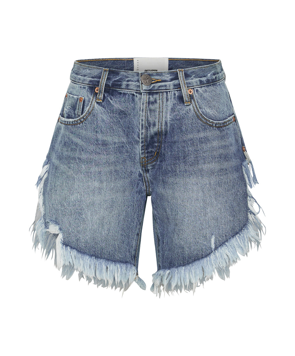 Frankies Low Waist Long Length Denim Shorts - Hollywood