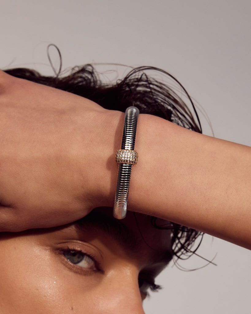 Pave Dome Snake Chain Bracelet