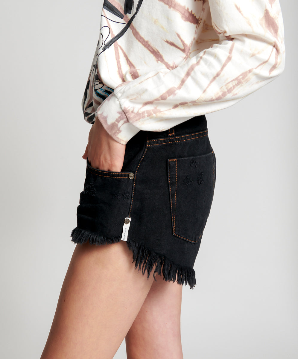 Dukes Low Waist Mini Denim Shorts - Worn Black