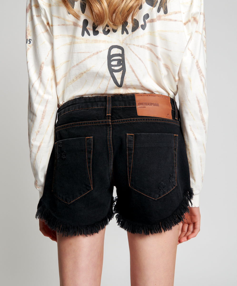 Dukes Low Waist Mini Denim Shorts - Worn Black