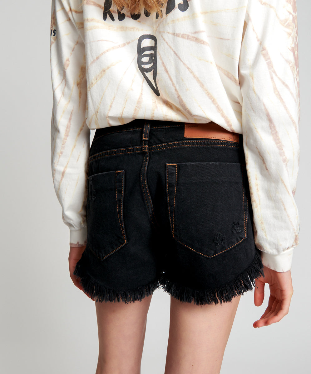 Dukes Low Waist Mini Denim Shorts - Worn Black