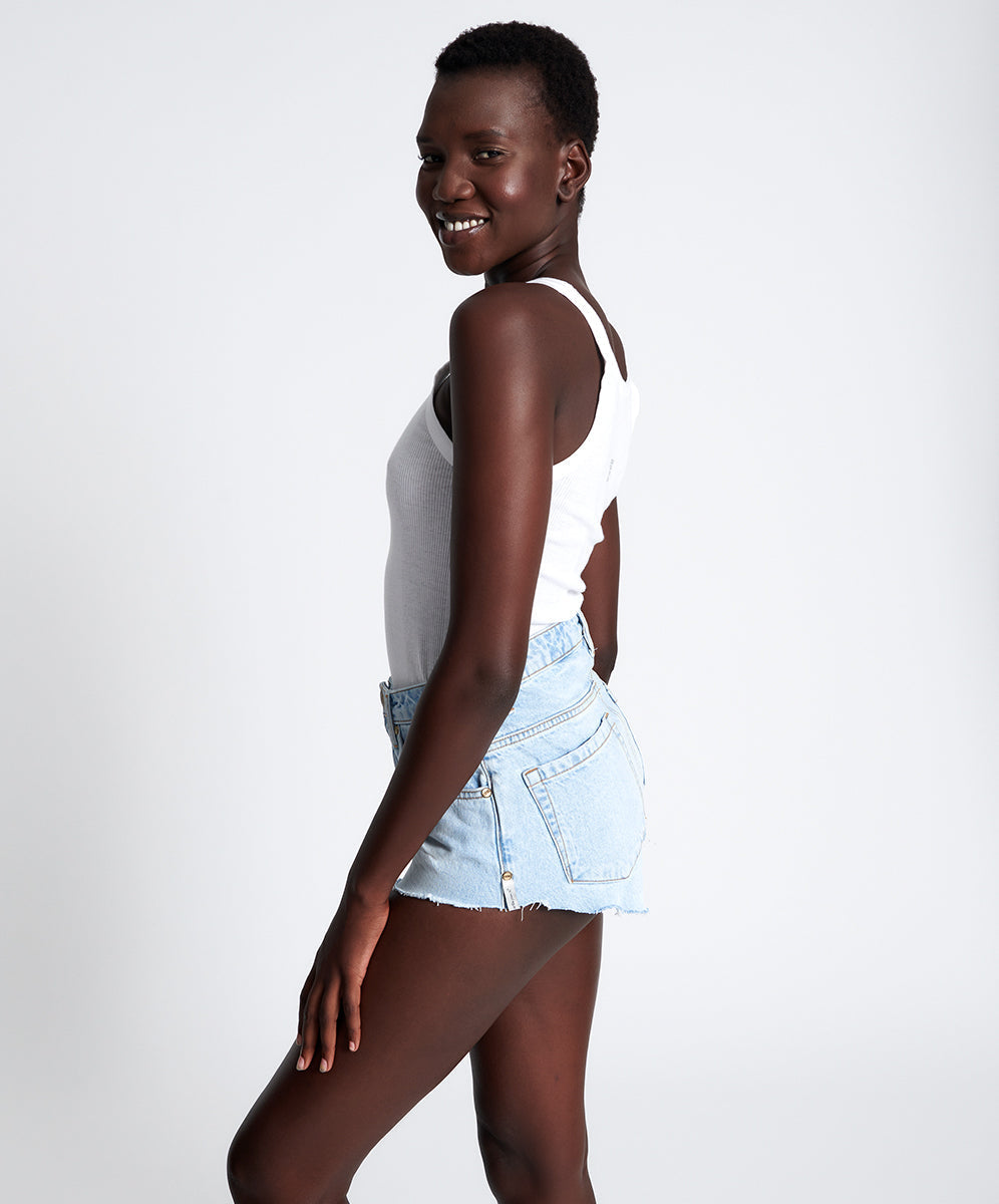 The One High Waist Cheeky Denim Shorts - Best Blue