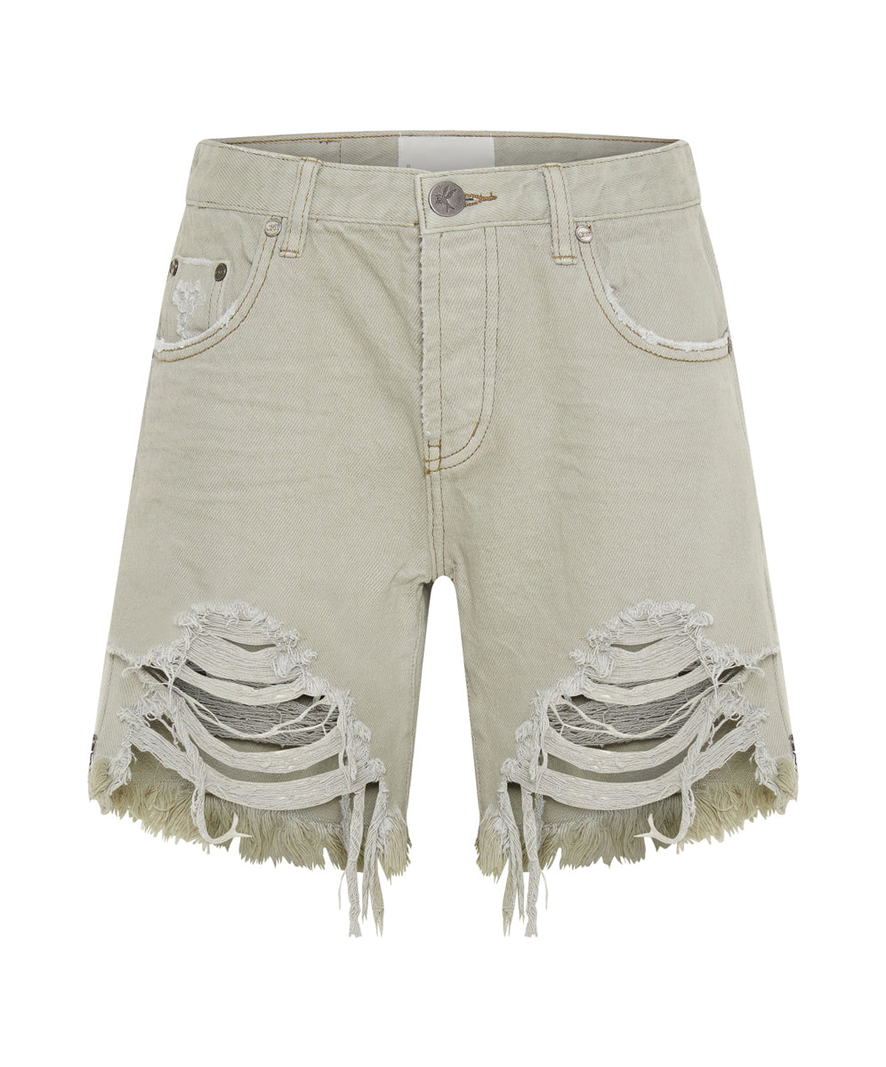 Stevies Low Waist Waist Long Length Boyfriend Denim Shorts - Faded Khaki