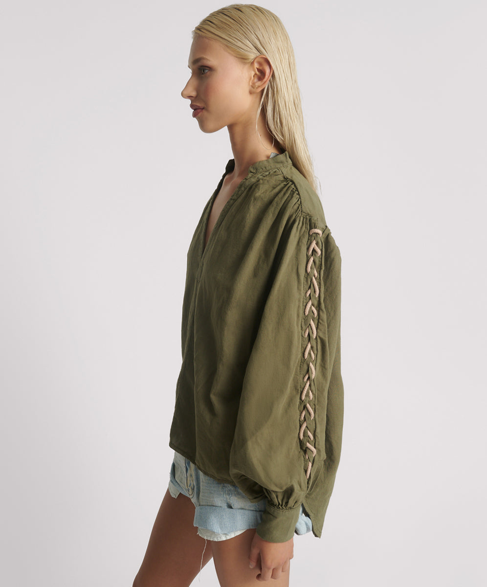 Johnny Linen Lace Up Shirt - Worn Khaki