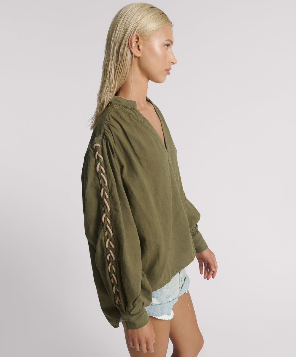 Johnny Linen Lace Up Shirt - Worn Khaki