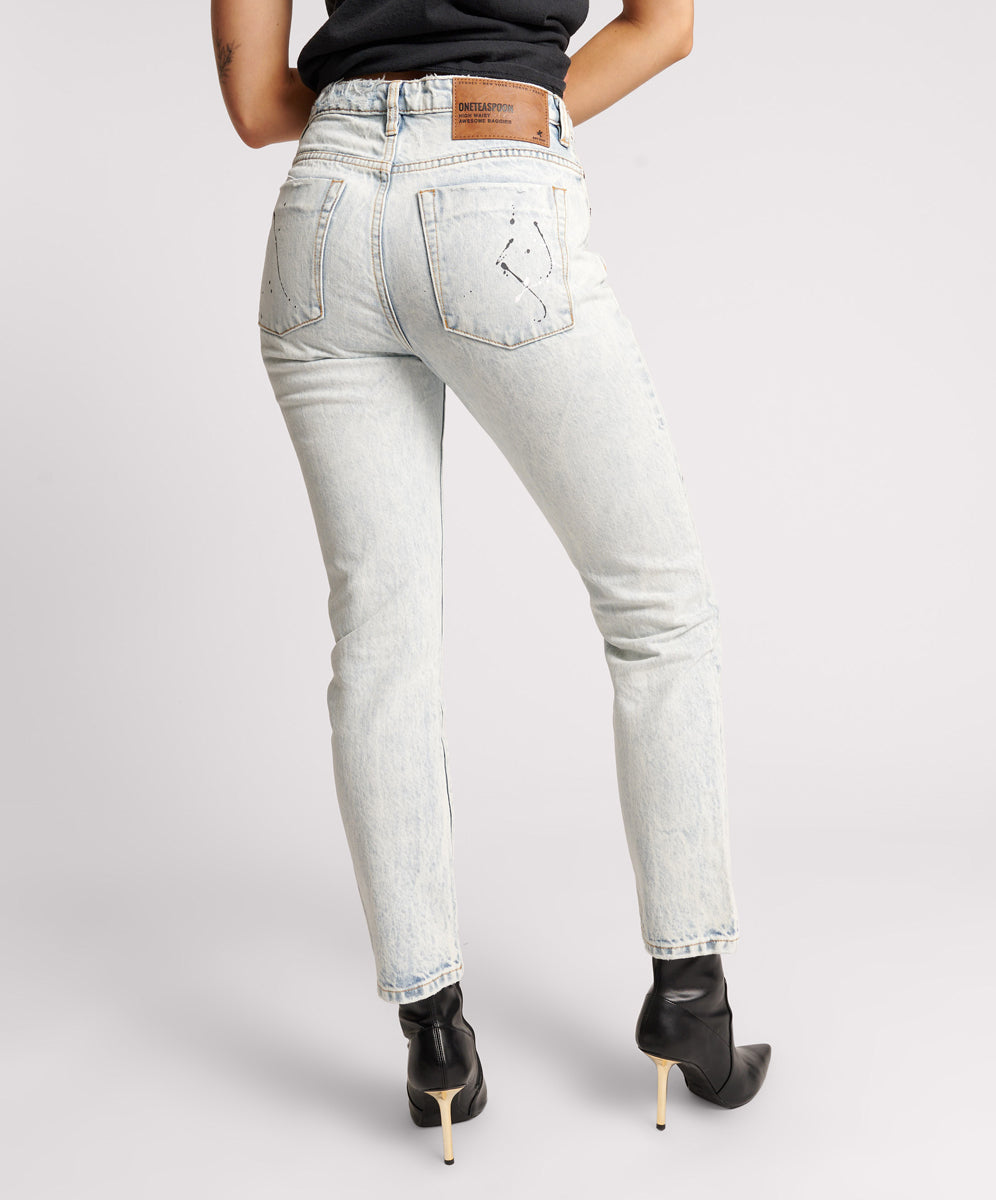 Awesome Baggies High Waist Straight Leg Denim Jeans - Florence Painted