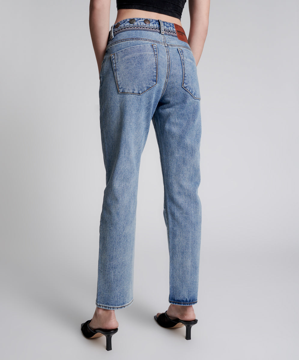 Truckers Mid Waist Straight Leg Denim Jeans - Hollywood Hills