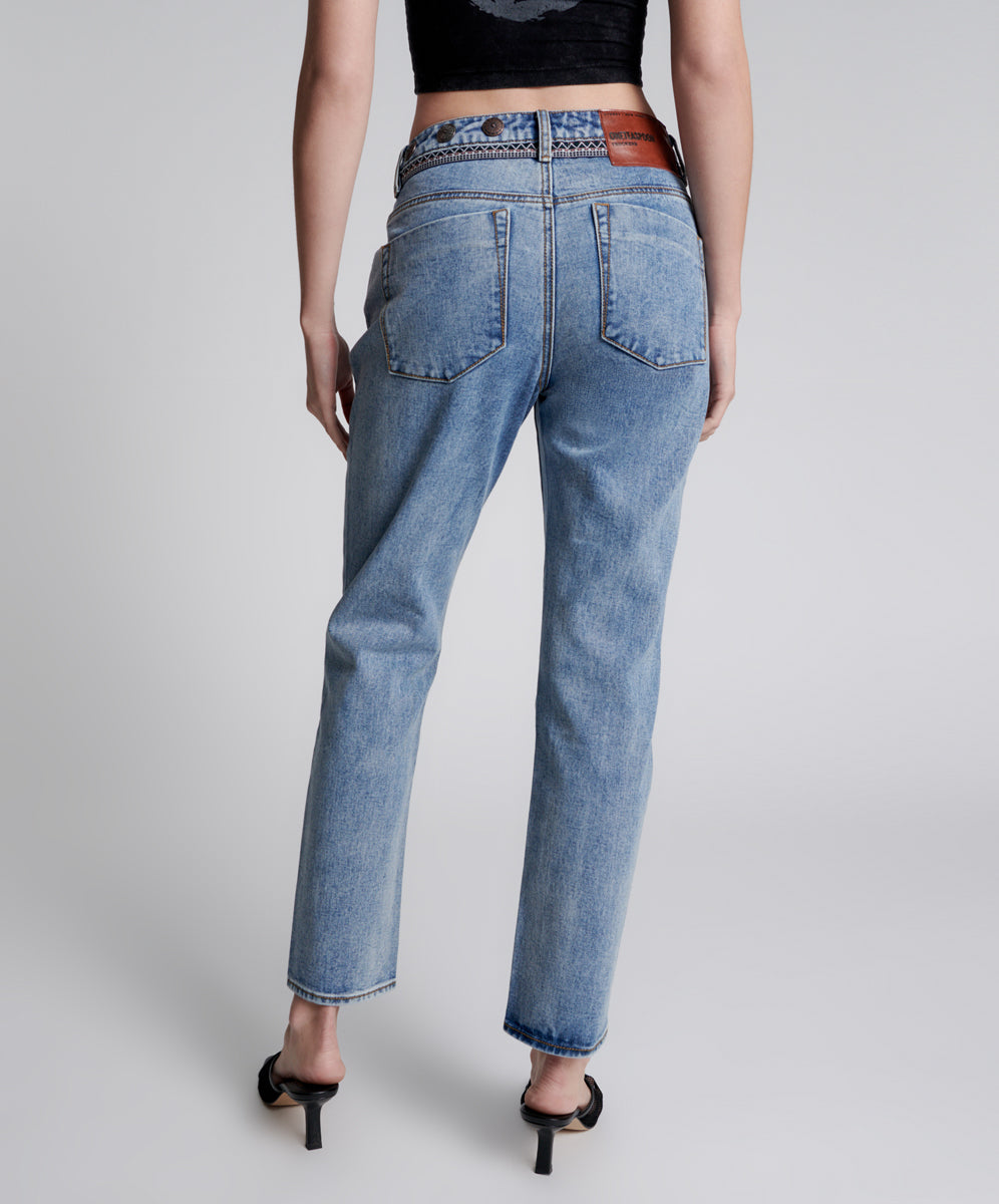 Truckers Mid Waist Straight Leg Denim Jeans - Hollywood Hills