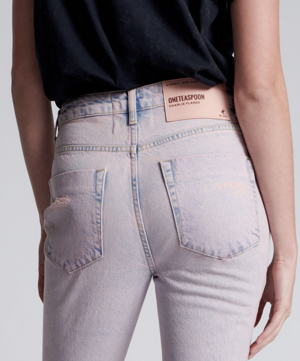 Charlie High Waist Slim Flared Denim Jeans - Pink Haze