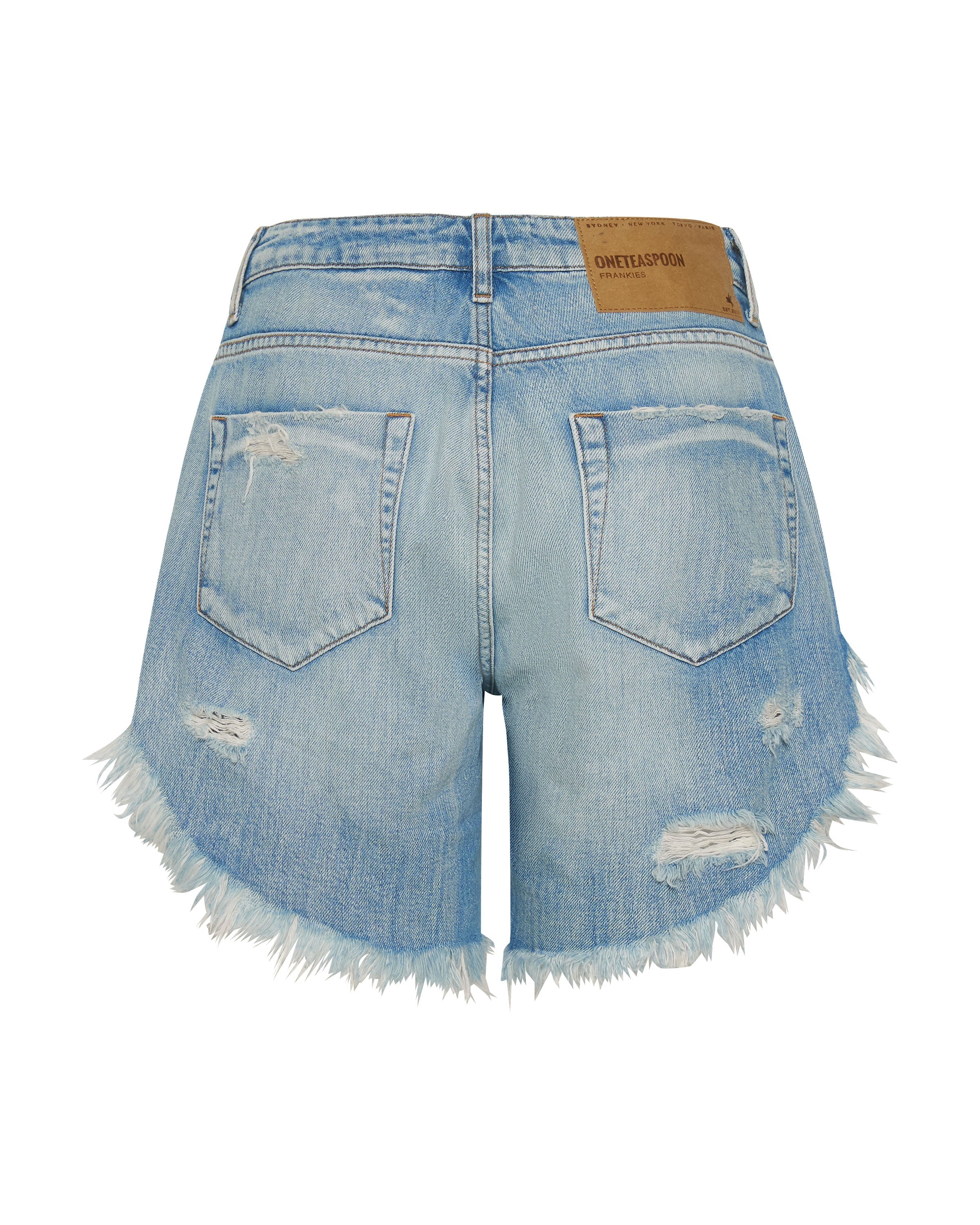 Frankies Low Waist Long Length Denim Shorts - Worn Out Hendrixe