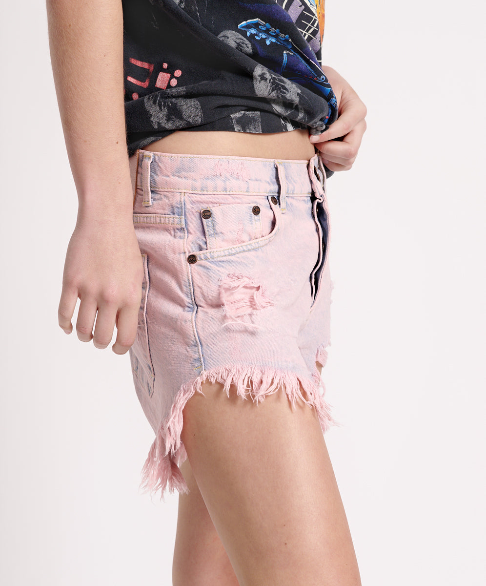 Outlaws Low Waist Mid Length Denim Shorts - Pink Haze