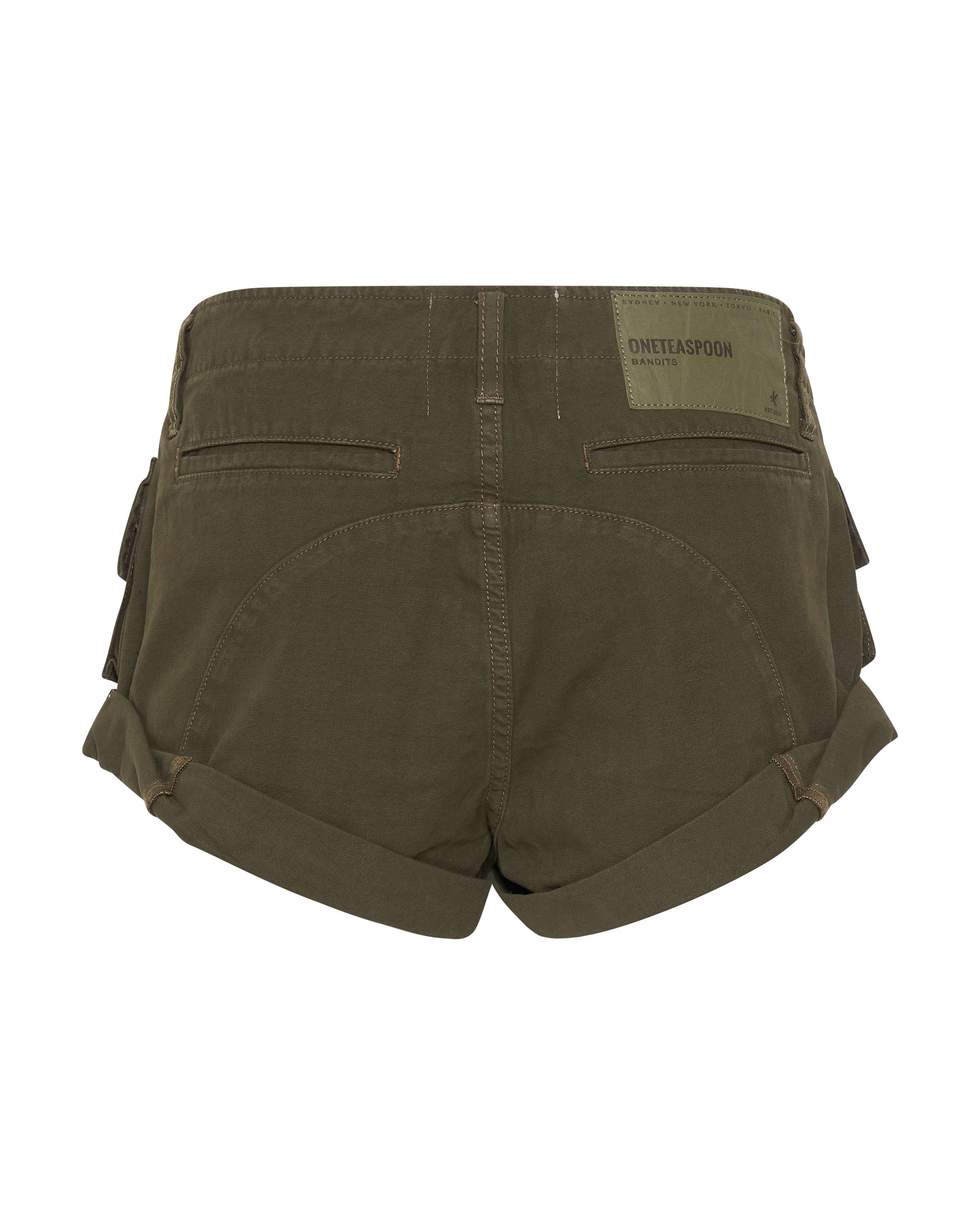 Cadet Bandits Low Waist Denim Shorts - Dark Khaki