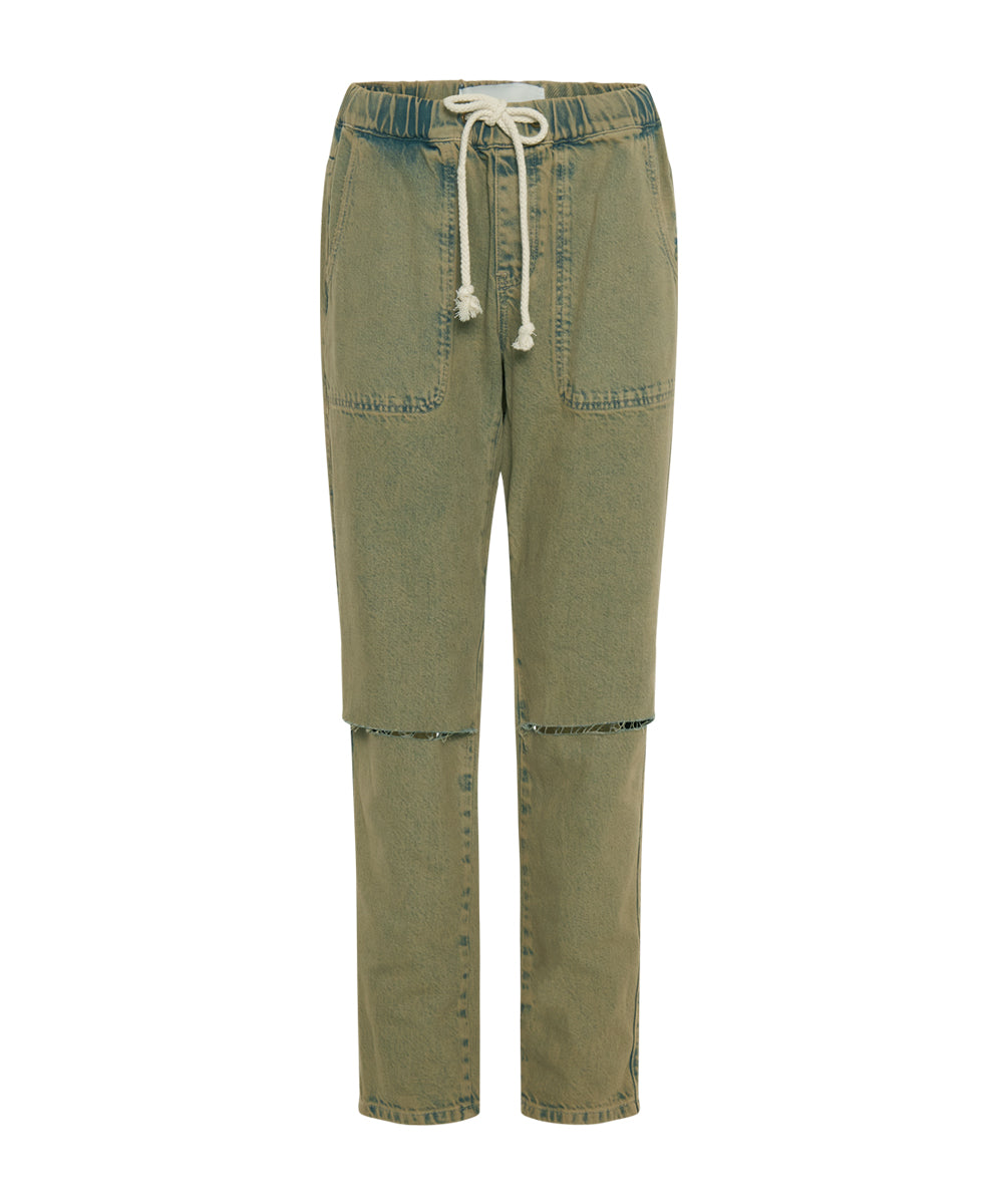 Shabbies Low Waist Drawstring Boyfriend Denim Jeans - Khaki Haze