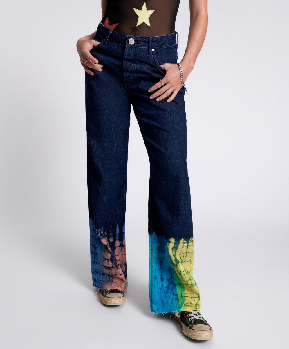 Jackson Mid Waist Wide Leg Denim Jeans - Paint Dipped