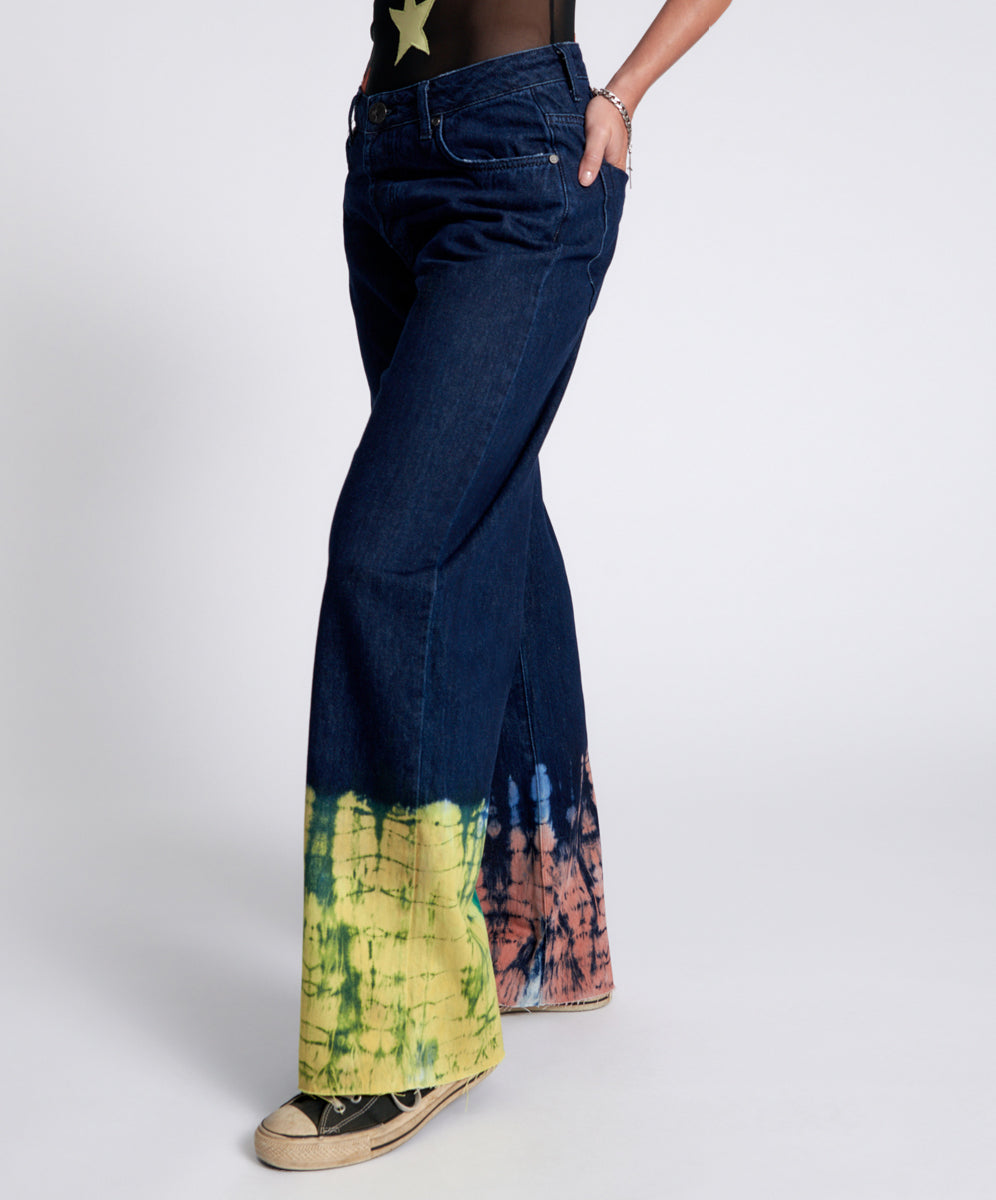 Jackson Mid Waist Wide Leg Denim Jeans - Paint Dipped