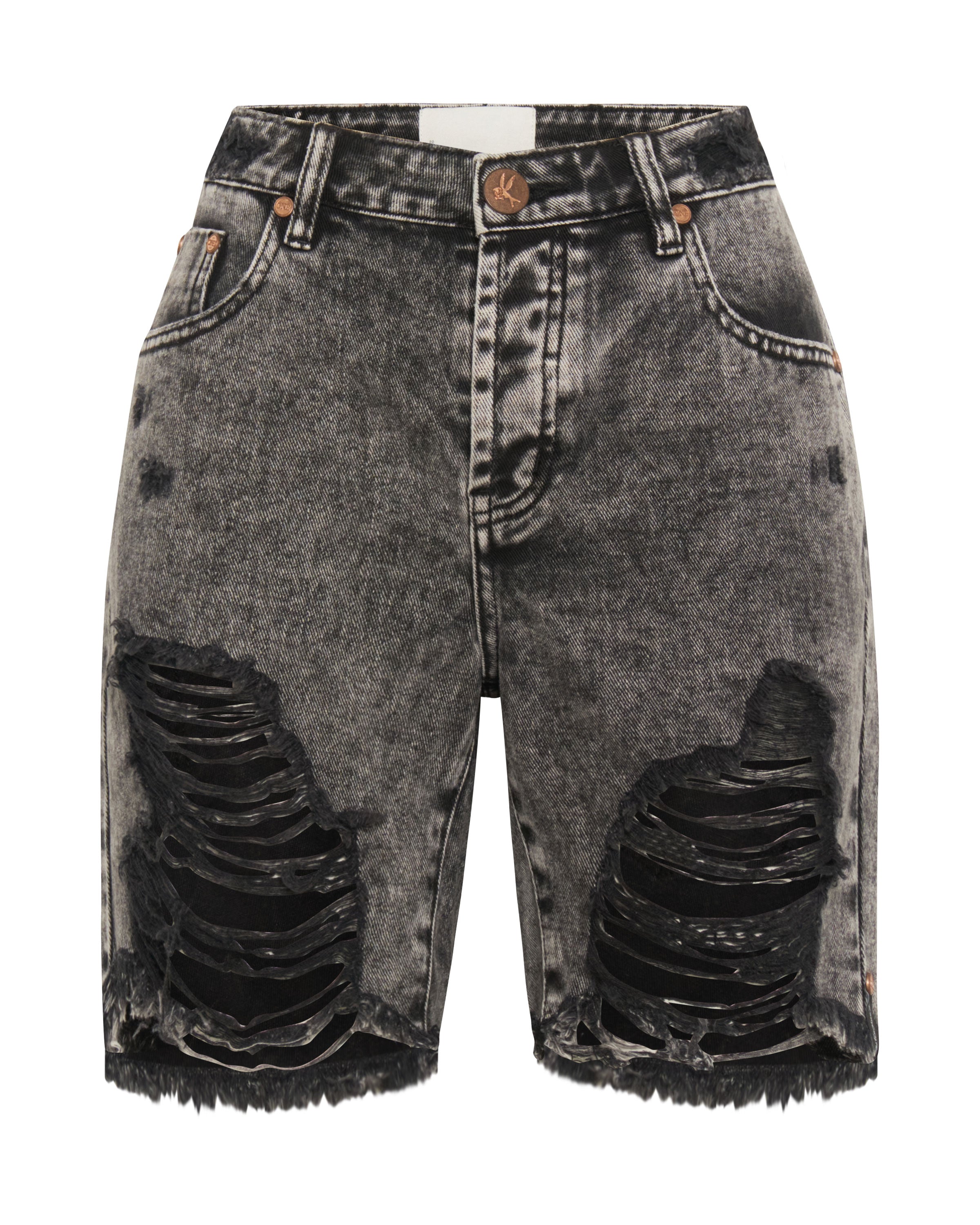 Stevies Low Waist Waist Long Length Boyfriend Denim Shorts - Rodeo Grey