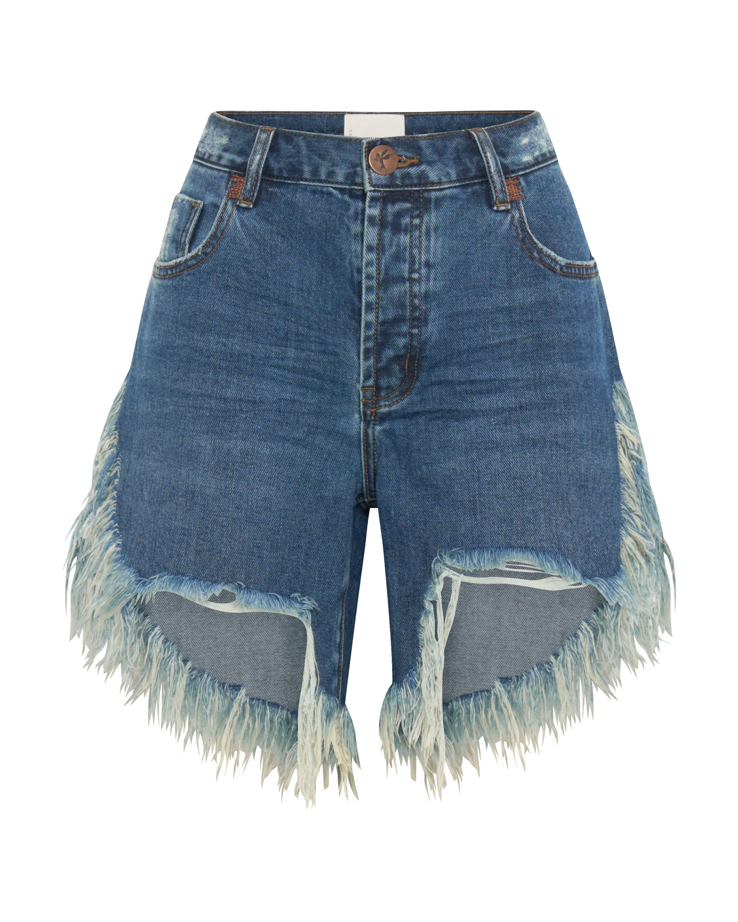 Frankies Low Waist Long Length Denim Shorts - Rodeo Blue