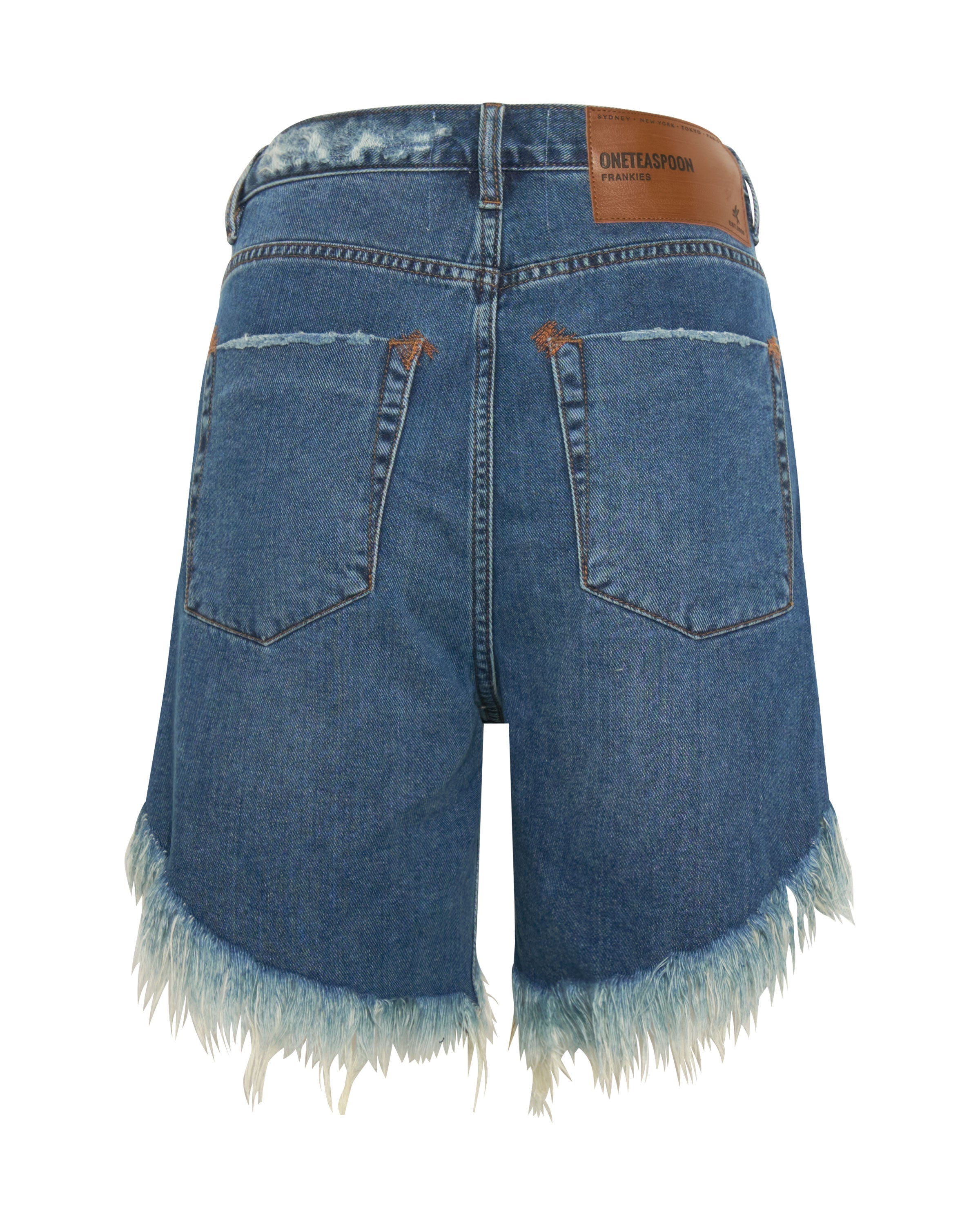 Frankies Low Waist Long Length Denim Shorts - Rodeo Blue