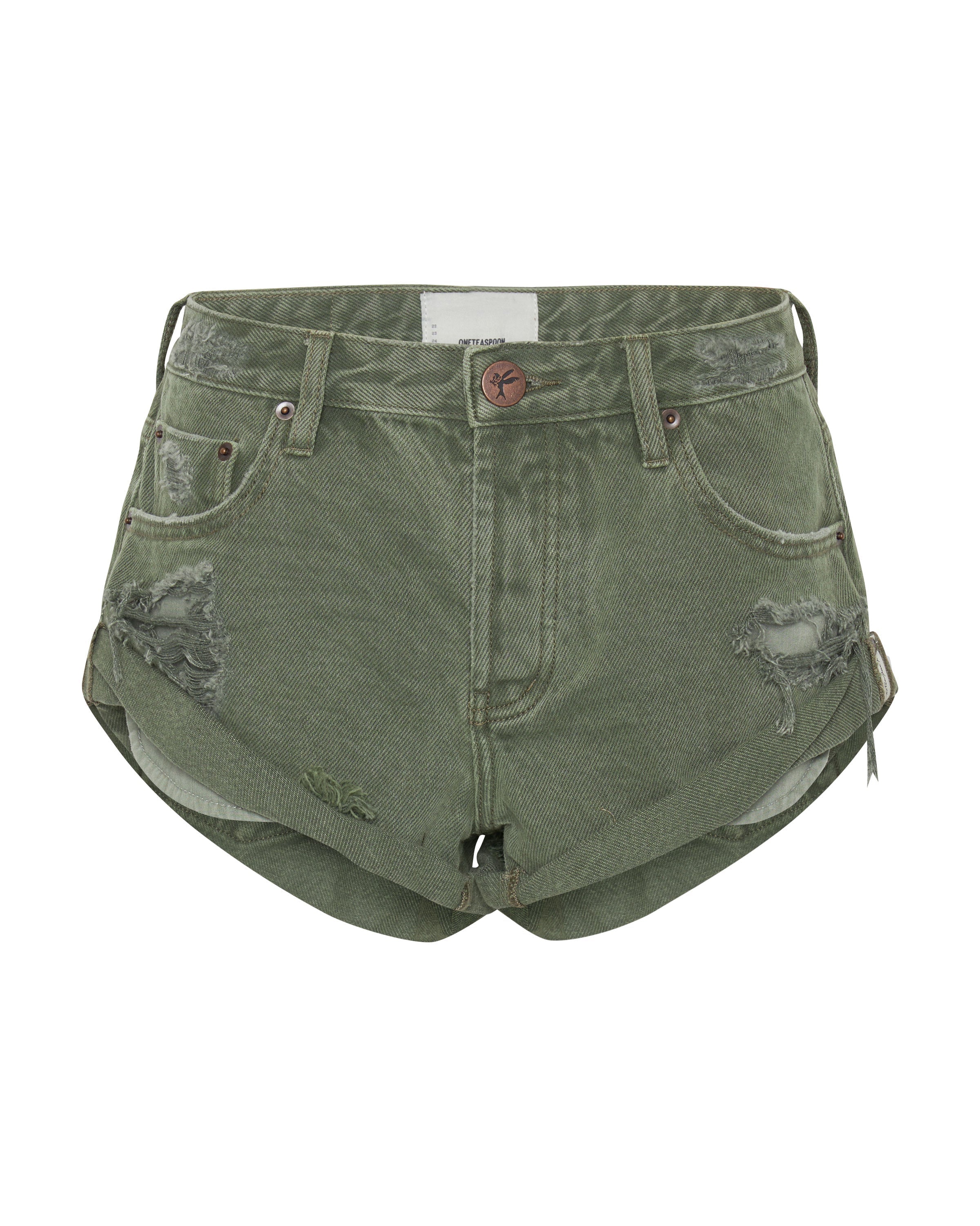 Bandits Low Waist Denim Shorts - Archived Military Khaki