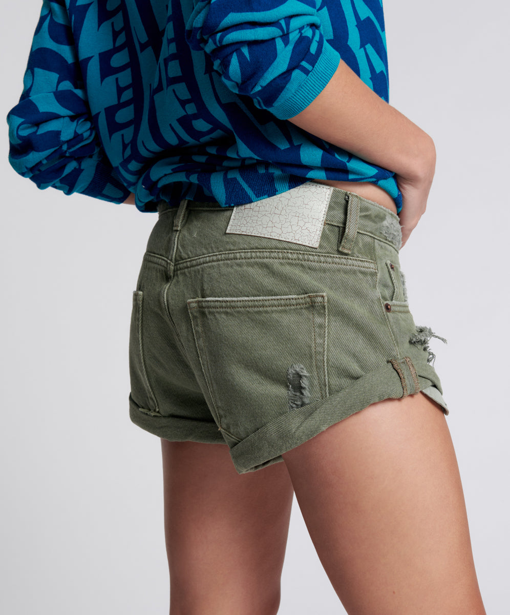 Bandits Low Waist Denim Shorts - Archived Military Khaki