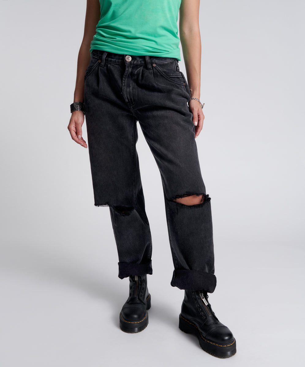 Smiths Low Waist Wide Leg Denim Jeans - Faded Black