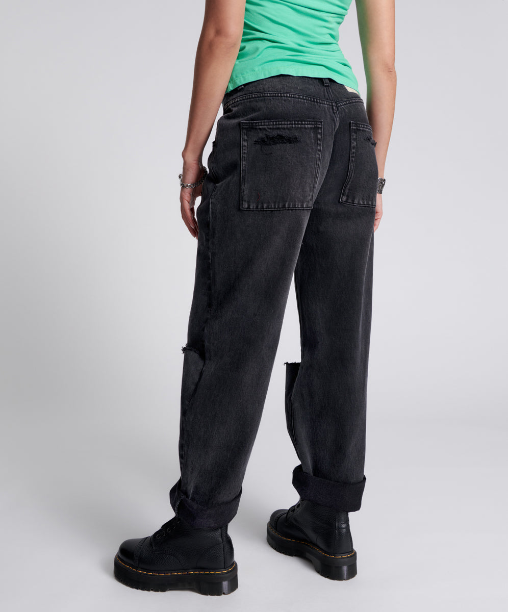 Smiths Low Waist Wide Leg Denim Jeans - Faded Black