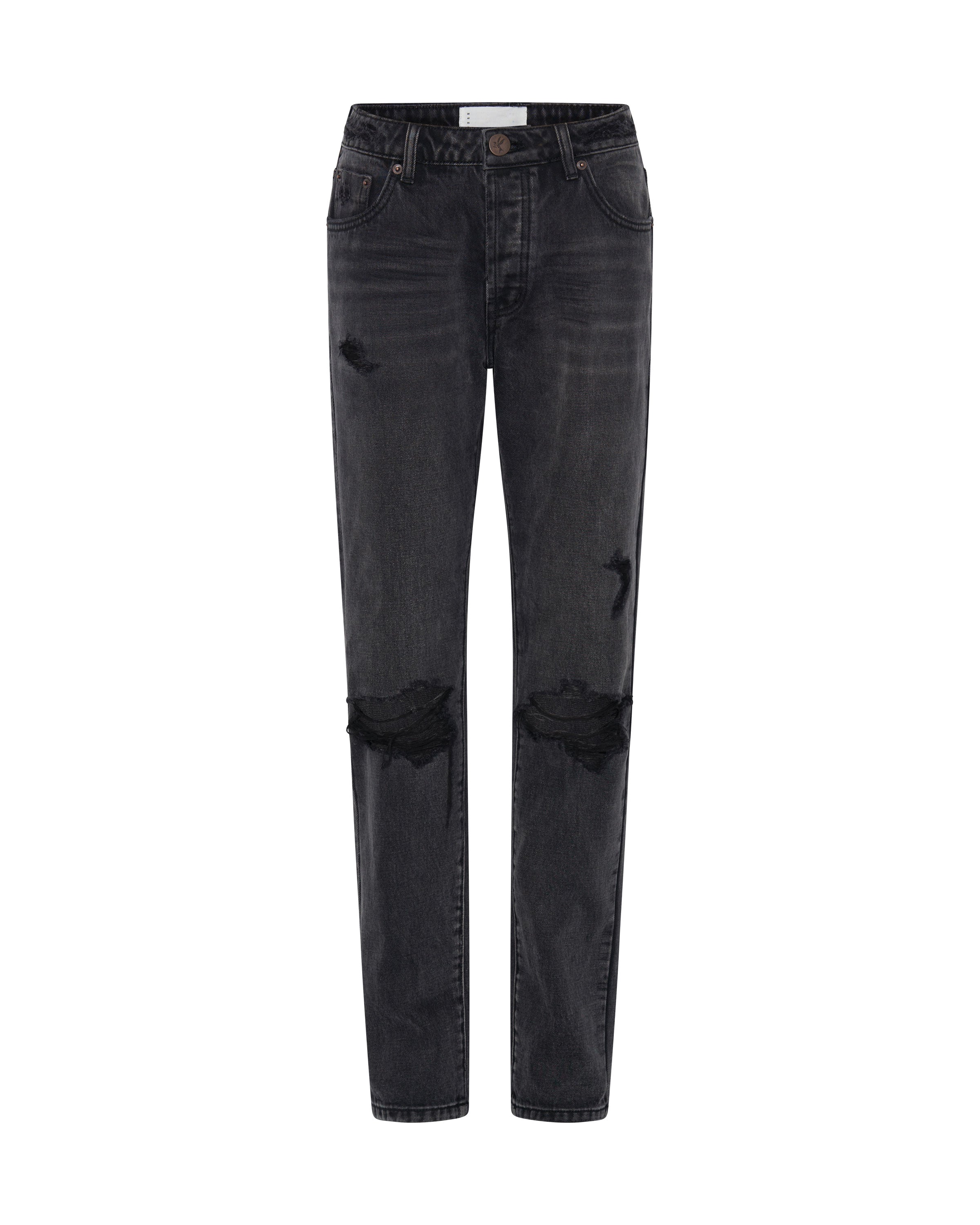 Truckers Mid Waist Straight Leg Denim Jeans - Faded Black