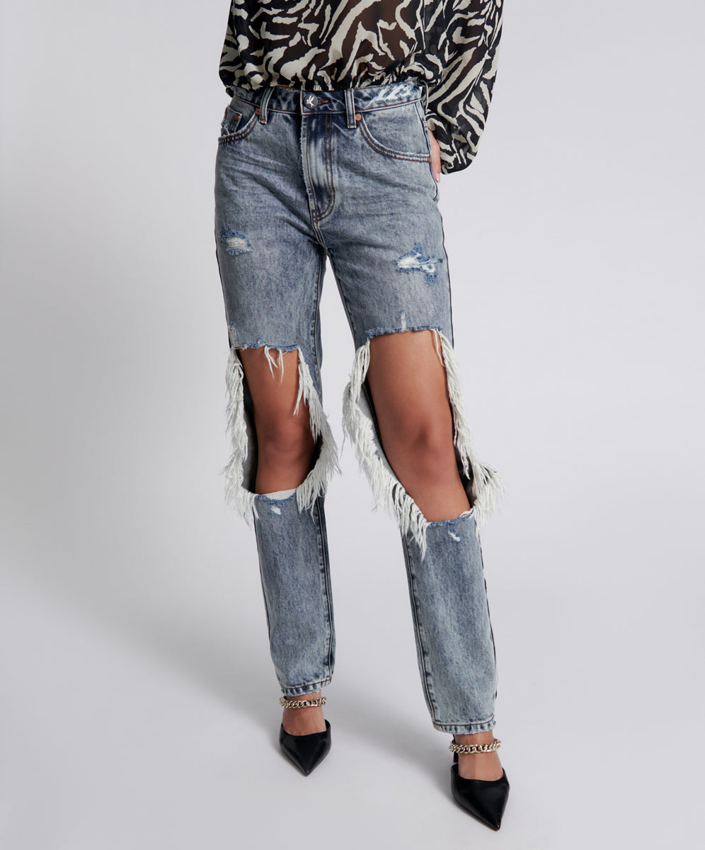 Awesome Baggies High Waist Straight Leg Denim Jeans - Blue Blossom