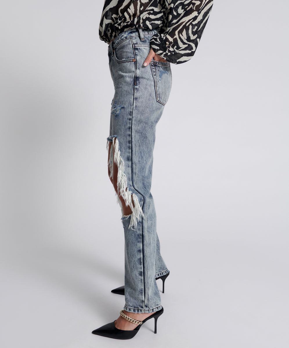 Awesome Baggies High Waist Straight Leg Denim Jeans - Blue Blossom