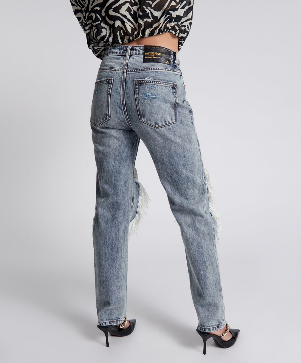 Awesome Baggies High Waist Straight Leg Denim Jeans - Blue Blossom