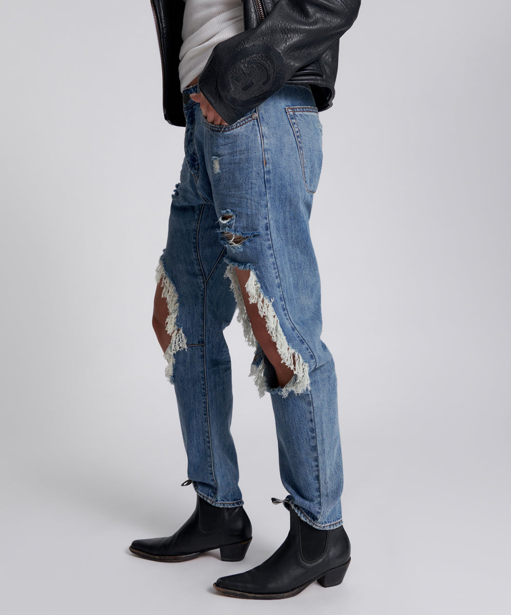 Saints Low Waist Boyfriend Denim Jeans - Johnny Blue