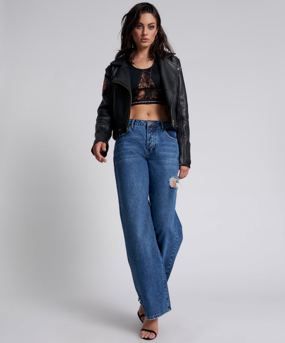 Jackson Mid Waist Wide Leg Denim Jeans - Rosewood