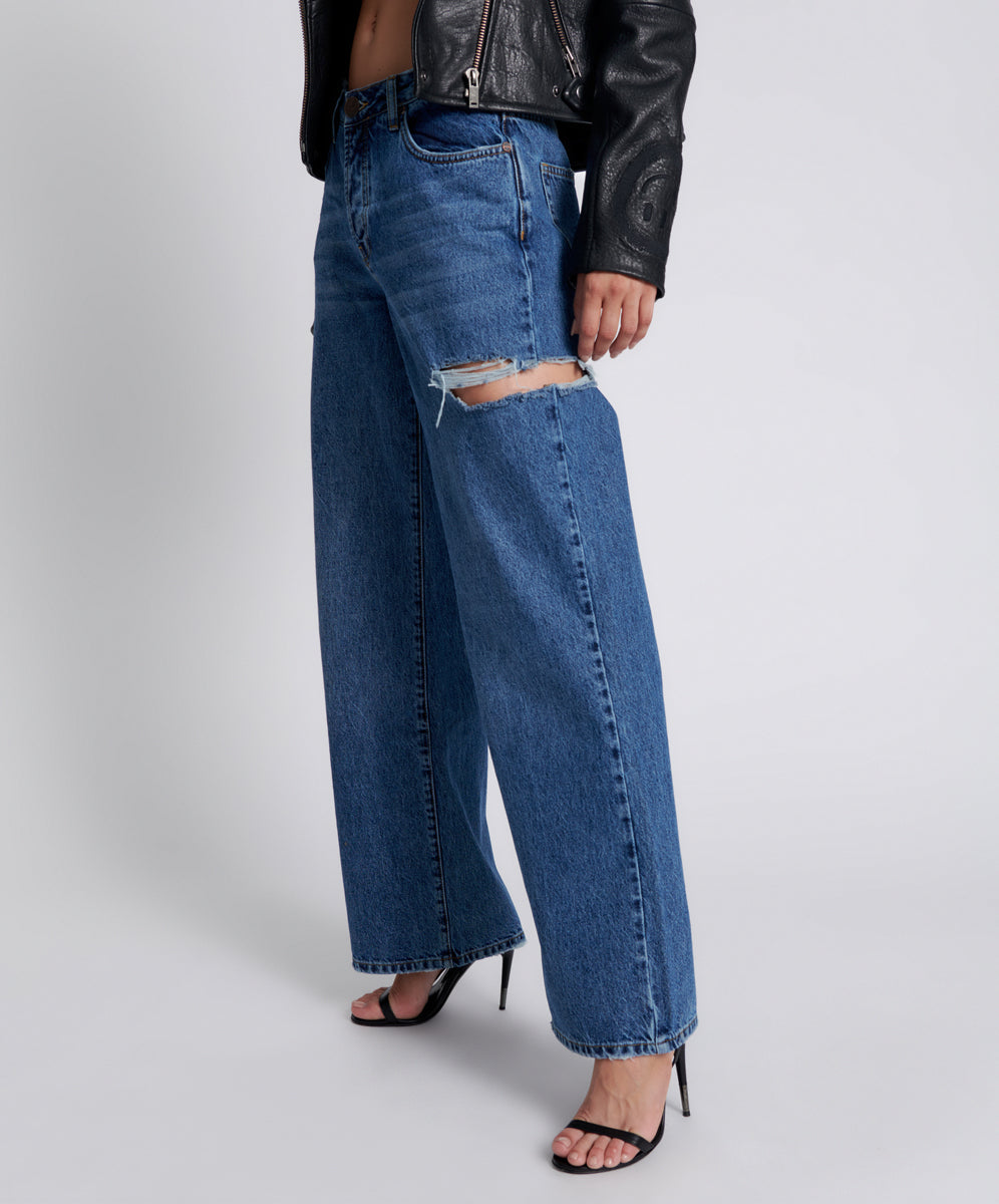 Jackson Mid Waist Wide Leg Denim Jeans - Rosewood