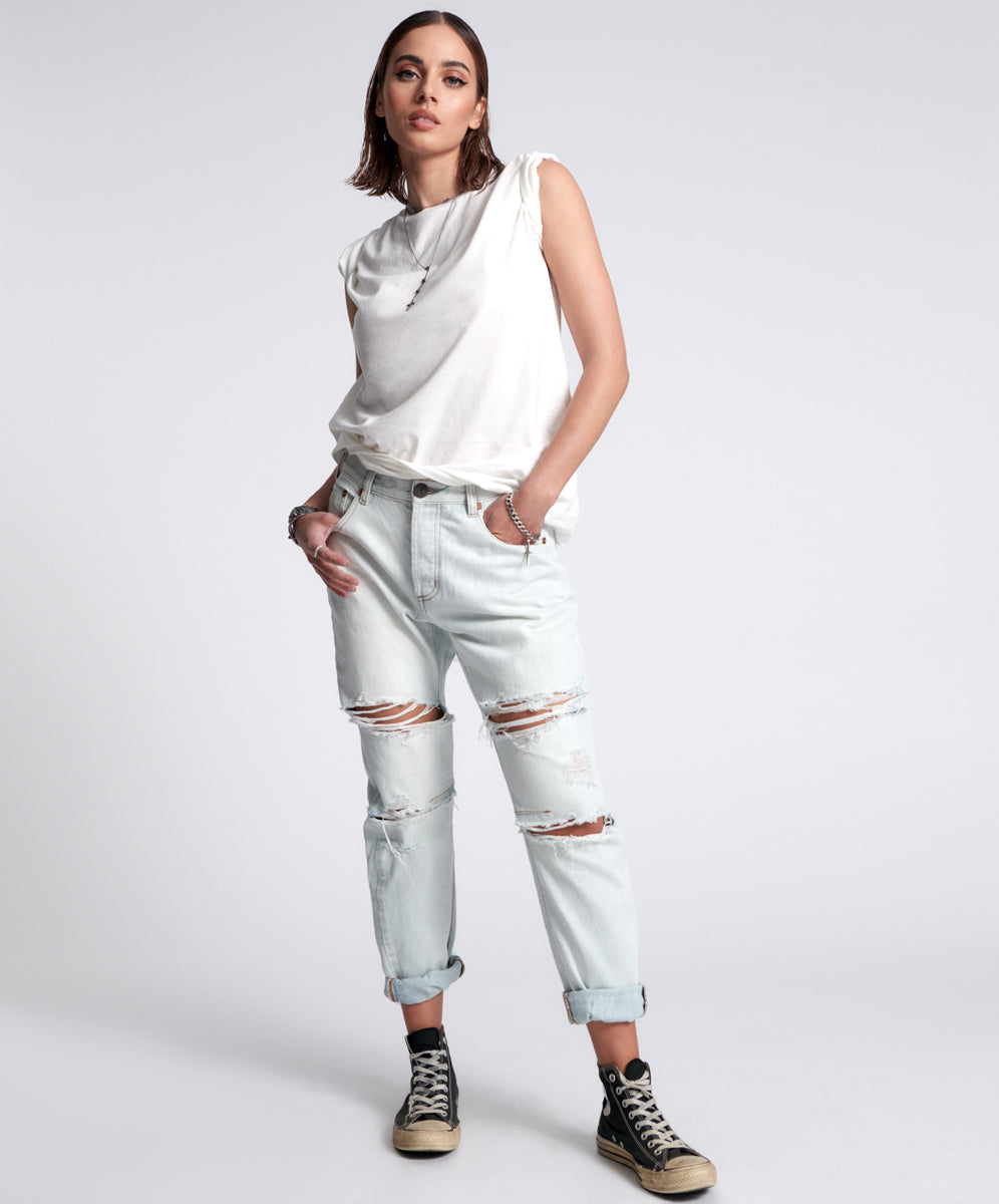 Saints Low Waist Boyfriend Denim Jeans - Brando