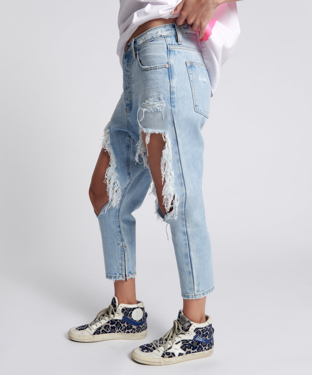 Kingpins Low Waist Cropped Boyfriend Denim Jeans - Fleetwood