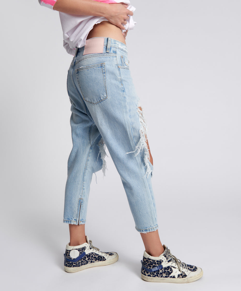 Kingpins Low Waist Cropped Boyfriend Denim Jeans - Fleetwood